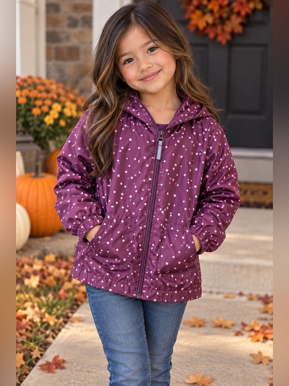 Wonder Nation Girls Size 5T Purple Polka Dot Hooded Jacket